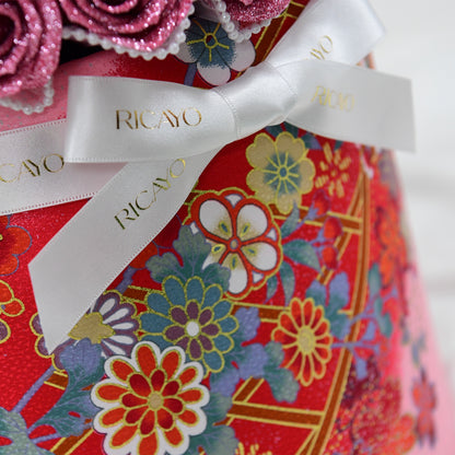 AYAKA pink floral Japanese kimono bowl bouquet ribbon detail by RICAYO